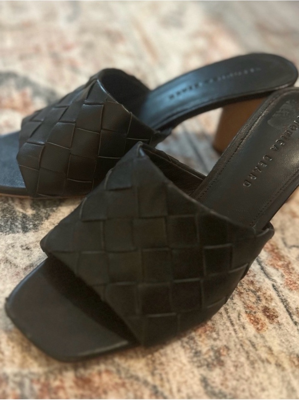 Veronica Beard Kiele Woven strap  Slide Heels - Black , 8.5